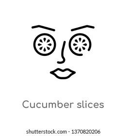 outline cucumber slices on face vector icon. isolated black simple line element illustration from beauty concept. editable vector stroke cucumber slices on face icon on white background