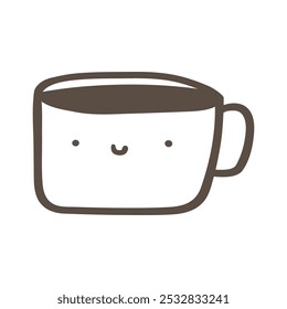 Outline cup of coffee. Cute and funny doodle. Hand drawn illustration on white background. 