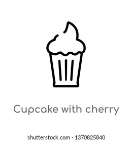 outline cupcake with cherry vector icon. isolated black simple line element illustration from bistro and restaurant concept. editable vector stroke cupcake with cherry icon on white background