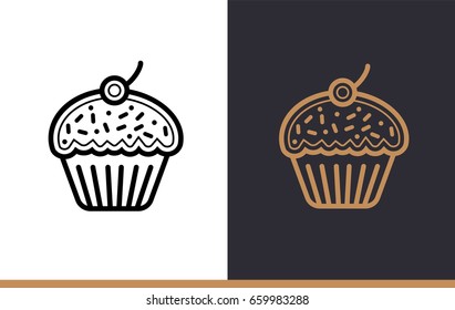 Outline CUPCAKE icon, bakery. Vector line icons suitable for info graphics, print media and interfaces 
