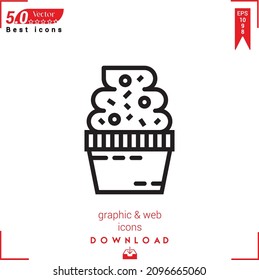Outline cupcake Icon. cupcake icon vector isolated on white background. Graphic design, material-design, Best sellers 2022 icons, mobile application, UI UX design, EPS 10 format vector