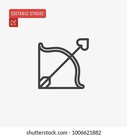 Outline Cupid bow and arrow with heart icon isolated on white background. Amour sign. Valentines day symbol for website design, logo, ui. Editable stroke. Vector illustration. Eps10.