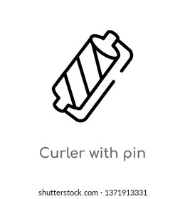 outline curler with pin vector icon. isolated black simple line element illustration from beauty concept. editable vector stroke curler with pin icon on white background