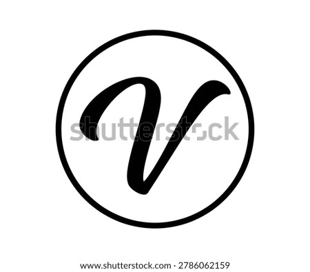 Outline cursive letter V inside a circle line art icon for minimal logo design