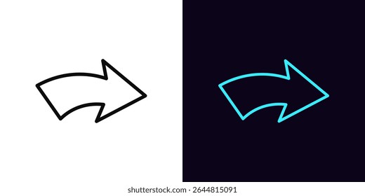 Outline curved arrow icon, with editable stroke. Bent arrow icon, curved pointer. Interface navigation, bent arrowhead indicator, direction to move, information pointer, motion arrow. Vector icon