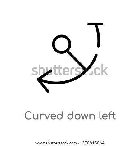 outline curved down left arrow vector icon. isolated black simple line element illustration from arrows concept. editable vector stroke curved down left arrow icon on white background