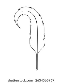 outline of a curved feather. simple black feather with sharp edges.