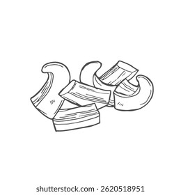 Outline cut fresh bell pepper vector illustration. Bell pepper pieces sketch