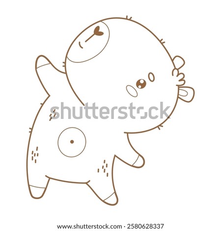 Outline Cute Capybara sportsman is engaged in fitness. Cartoon kawaii animal Athlete. Line drawing, coloring book. Vector illustration. Kids collection