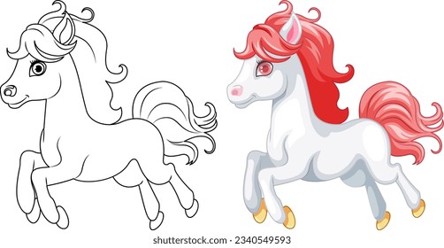 Outline of a cute cartoon unicorn for coloring pages