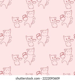 outline cute cats cartoon seamless pattern