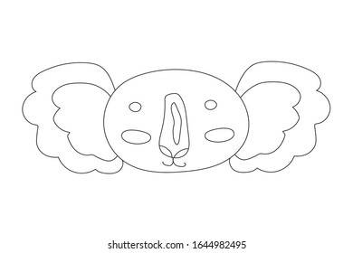 Outline of cute doodle koala head isolated on white background. Anti-stress drawing for coloring children and adults. Drawing on a t-shirt, logo or tattoo. Stock vector illustration