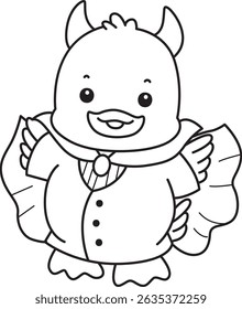 Contorno do ícone Pato Bonito. Lineart of Funny baby Duck série animal ilustração de estoque. vida de desenhos de Pato fofo.
esboço de pato vestindo um traje de vampiro