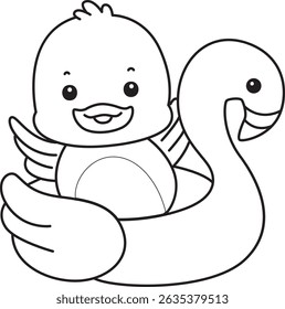 Outline of Cute Duck icon. Lineart of  Funny baby Duck animal series stock illustration. life of fluffy Duck designs.
outline of duck in the flamingo tire
