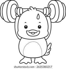 Outline of Cute Duck icon. Lineart of  Funny baby Duck animal series stock illustration. life of fluffy Duck designs.
outline of duck lifting a dumbbell
