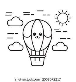 outline cute hot air balloon vector illustration on white background