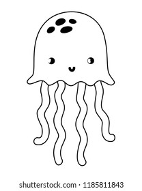 Outline Cute Jellyfish Tropical Sea Animal Stock Vector (Royalty Free ...