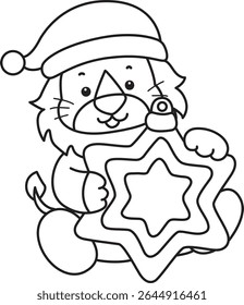 Outline of Cute Lion icon. Coloring pages of  Funny baby Lion animal series. outline of lion bring a big stars