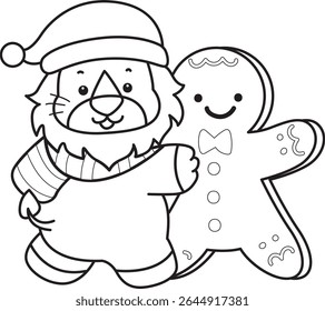 Outline of Cute Lion icon. Coloring pages of  Funny baby Lion animal series. outline of lion bring a ginger bread