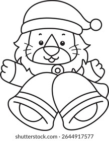 Outline of Cute Lion icon. Coloring pages of  Funny baby Lion animal series. outline of Santa Claus bring a bells