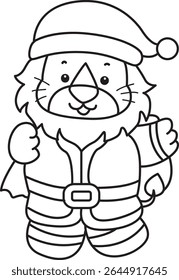 Outline of Cute Lion icon. Coloring pages of  Funny baby Lion animal series. outline of lion like a Santa claus