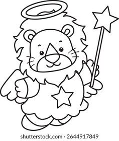 Outline of Cute Lion icon. Coloring pages of  Funny baby Lion animal series. outline of lion like an angel in christmss