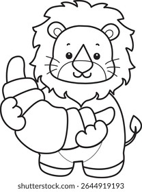 Outline of Cute Lion icon. Coloring pages of  Funny baby Lion animal series. outline of lion bring a bread