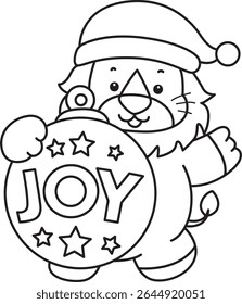 Outline of Cute Lion icon. Coloring pages of  Funny baby Lion animal series. outline of Santa lion bring a Joy snowball