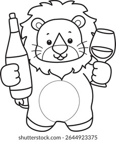Outline of Cute Lion icon. Coloring pages of  Funny baby Lion animal series. outline of lion bring a beer