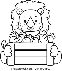 Outline of Cute Lion icon. Coloring pages of  Funny baby Lion animal series. outline of lion bring a lot of carrot 