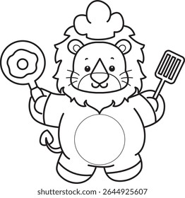 Outline of Cute Lion icon. Coloring pages of  Funny baby Lion animal series. outline of lion want to eating eggs