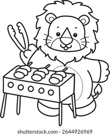 Outline of Cute Lion icon. Coloring pages of  Funny baby Lion animal series. outline of lion grilled the barbecue