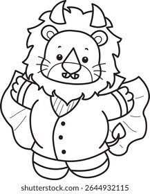 Outline of Cute Lion icon. Coloring pages of  Funny baby Lion animal series. outline of lion wearing a vampire costume