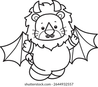 Outline of Cute Lion icon. Coloring pages of  Funny baby Lion animal series. outline of lion wearing a bat costume