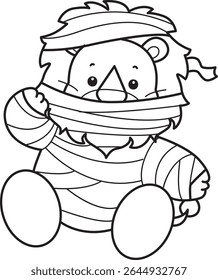 Outline of Cute Lion icon. Coloring pages of  Funny baby Lion animal series. outline of lion wearing a mummy costume