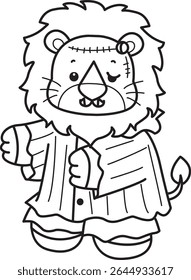 Outline of Cute Lion icon. Coloring pages of  Funny baby Lion animal series. outline of lion like a frankenstein 