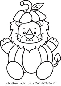 Outline of Cute Lion icon. Coloring pages of  Funny baby Lion animal series. outline of lion wearing a pumpkin costume