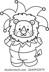 Outline of Cute Lion icon. Coloring pages of  Funny baby Lion animal series. outline of lion wearing a clown costume 