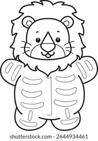 Outline of Cute Lion icon. Coloring pages of  Funny baby Lion animal series. outline of lion wearing a Skull costume