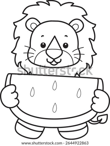 Outline of Cute Lion icon. Coloring pages of  Funny baby Lion animal series. outline of lion bring a watermelon