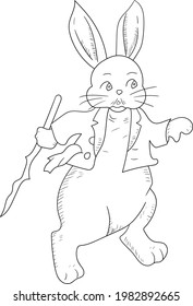 outline cute magician cartoon rabbit perfect for coloring page