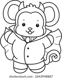 Esquema del icono del mono lindo. Dibujos para colorear de Divertido bebé Mono animal serie ilustración de stock. esquema de mono con un traje de vampiro