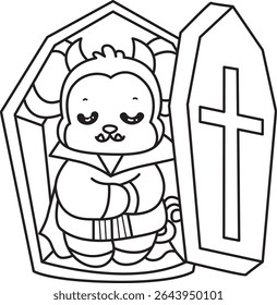 Outline of Cute Monkey icon. COloring pages of Funny baby Monkey animal series stock illustration. outline of vampire monkey sleeping in the coffin