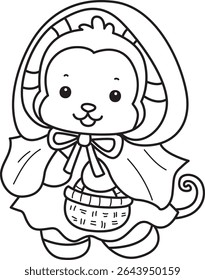 Outline of Cute Monkey icon. COloring pages of Funny baby Monkey animal series stock illustration. outline of monkey wearing red riding hood costume 