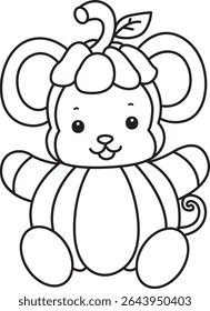 Outline of Cute Monkey icon. COloring pages of Funny baby Monkey animal series stock illustration. outline of monkey wearing pumpkin costume
