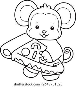 Outline of Cute Monkey icon. COloring pages of Funny baby Monkey animal series stock illustration. outline of monkey bring a big pizza