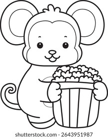 Outline of Cute Monkey icon. COloring pages of Funny baby Monkey animal series stock illustration. outline of monkey bring a popcorn