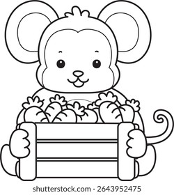 Outline of Cute Monkey icon. COloring pages of Funny baby Monkey animal series stock illustration. outline of monkey bring a lot of carrots
