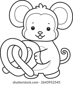 Outline of Cute Monkey icon. COloring pages of Funny baby Monkey animal series stock illustration. outline of monkey bring a waffle