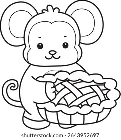 Outline of Cute Monkey icon. COloring pages of Funny baby Monkey animal series stock illustration. outline of monkey bring a pie cherry